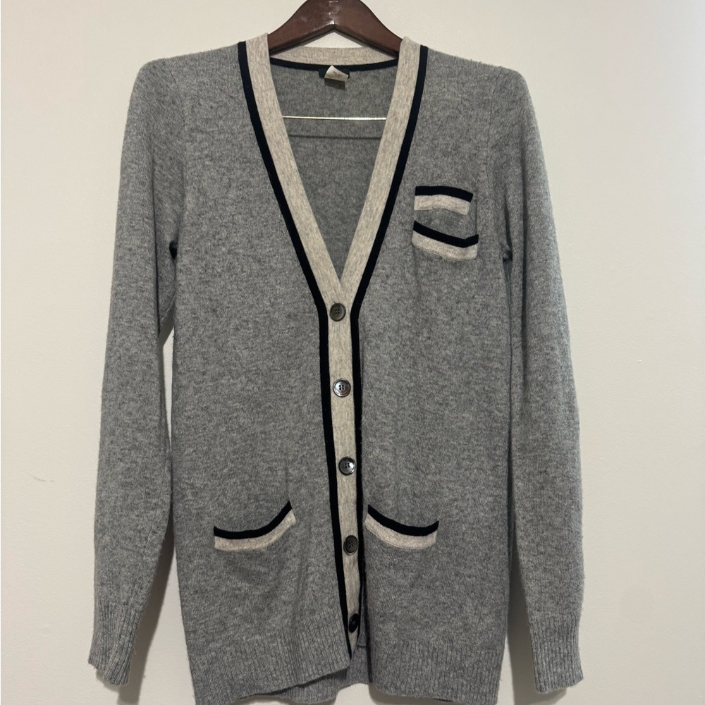 J. Crew Gray Wool-Cashmere Blend Sweater Cardigan Button Up Cardigan size Large